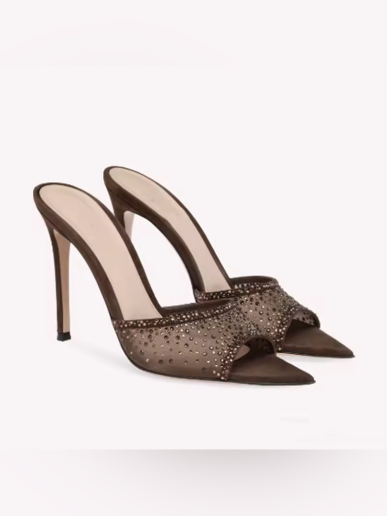 Rhinestone Embellished Pointed Toe Sandals